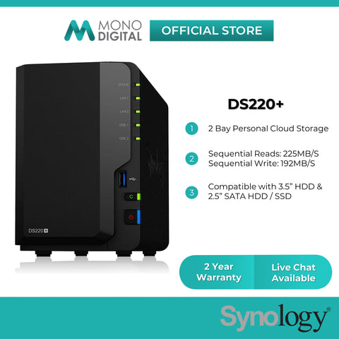 Synology DS220+ NAS DiskStation 2-Bays NAS Enterprise Sata HDD with Dual-Core Processor Backup Storage for Home Users / Business compatible with Seagate Ironwolf NAS HDD