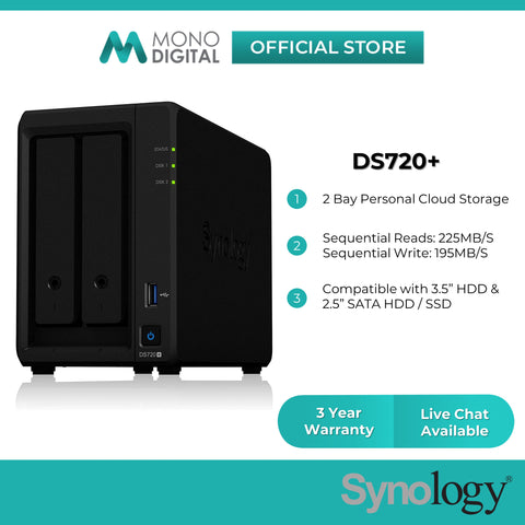 Synology DS720+ NAS DiskStation 2-Bays NAS Enterprise Sata HDD with Quad-Core Processor External Hard Drive Backup Storage for Business / Office compatible with Seagate Ironwolf NAS HDD