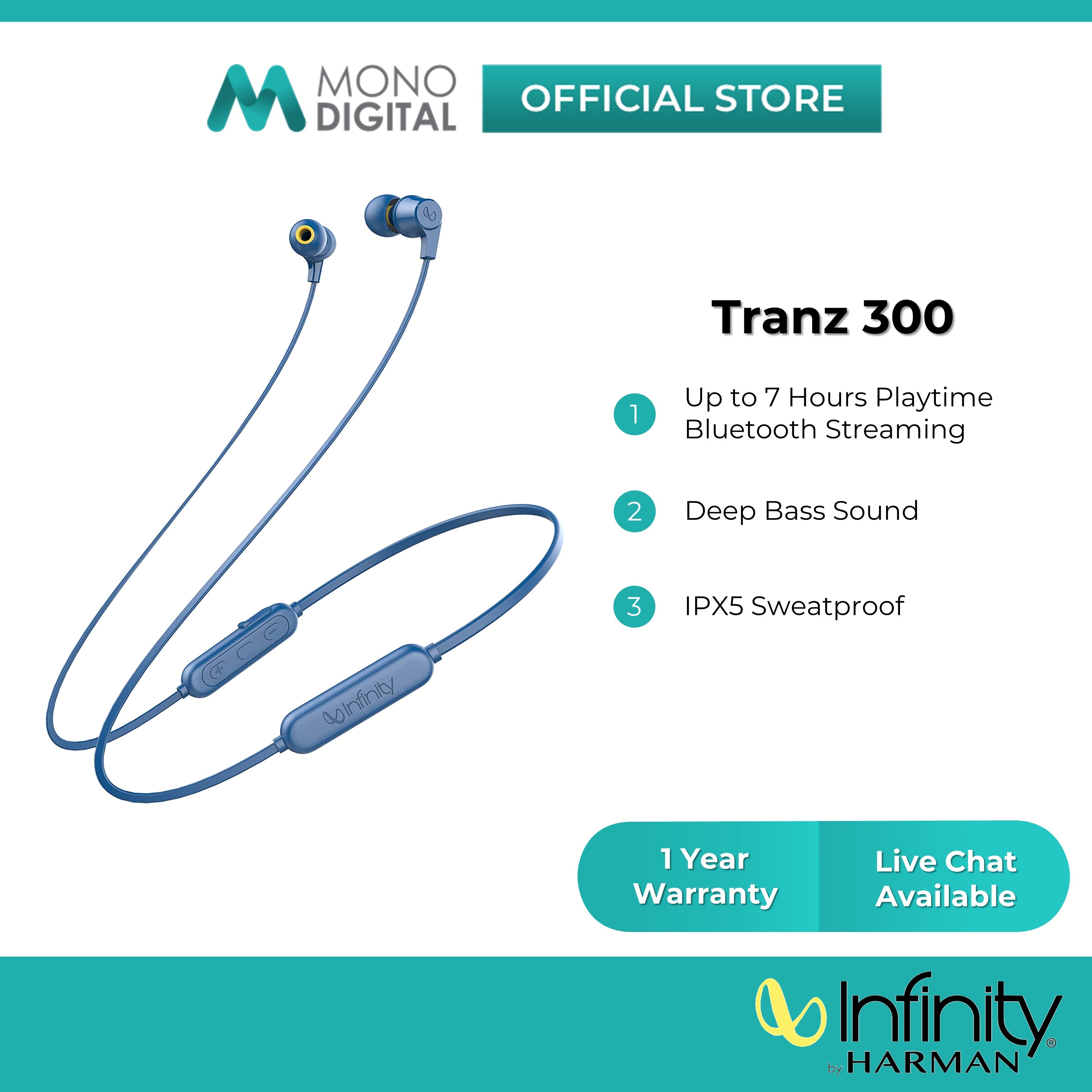 Infinity by Harman Tranz 300 Wireless In Ear Headphones Bluetooth Headphone IPX5 Waterproof Deep Bass