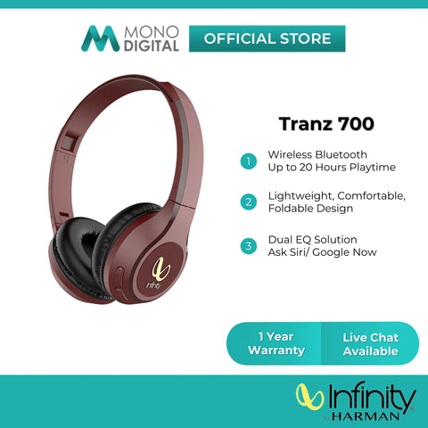 Infinity by Harman Tranz 700 Wireless Bluetooth Headphone - 20 Hours Playtime with Quick Charge, Dual Equalizer, Voice Assistant